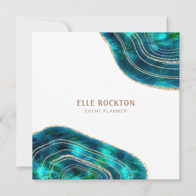 Agate Geode Cosmic Crystals Blue Grönt Glitter Inbjudningar (Framsida)