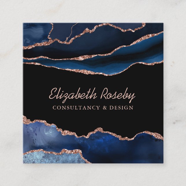 Agate Geode för marinblått Ro Fyrkantigt Visitkort (Framsida)