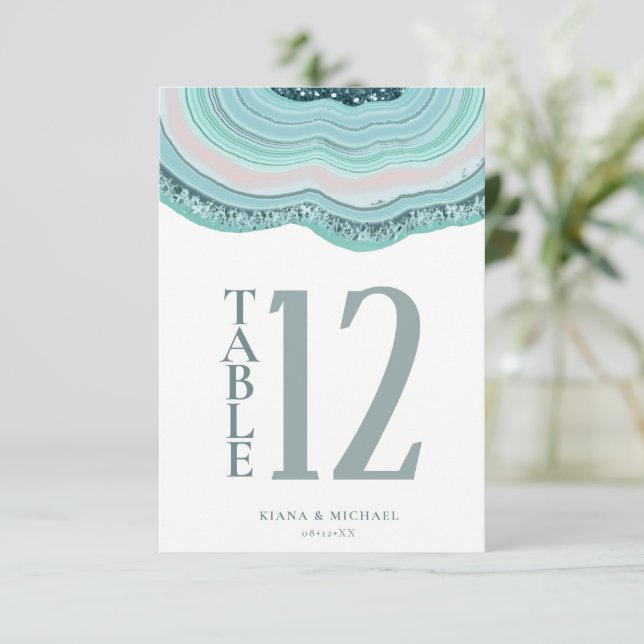 Agate Geode Glitter Bordsnummer Teal ID647 (Stående Fram)