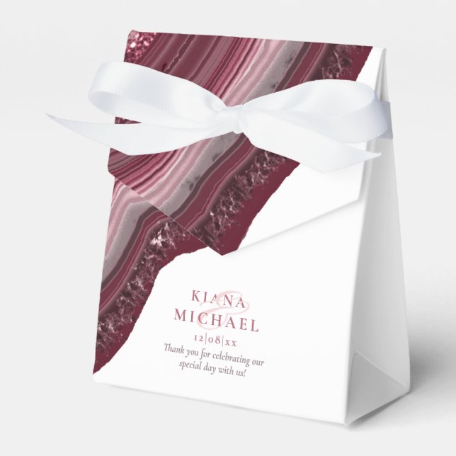 Agate Geode Glitter Bröllop Burgundy ID647 Presentaskar (Framsidan Sidan)