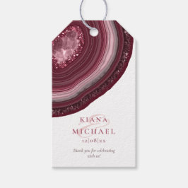 Agate Geode Glitter Bröllop Burgundy ID647 Presentetikett