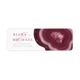 Agate Geode Glitter Bröllop Burgundy ID647 Returadress Etikett