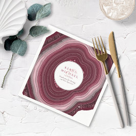 Agate Geode Glitter Bröllop Burgundy V2 ID647 Pappersservett