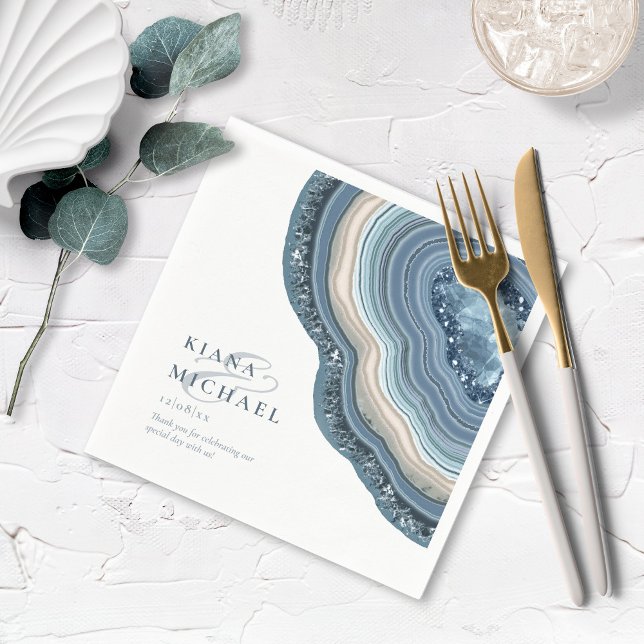 Agate Geode Glitter Bröllop Dusty Blue ID647 Pappersservett (Skapare uppladdad)