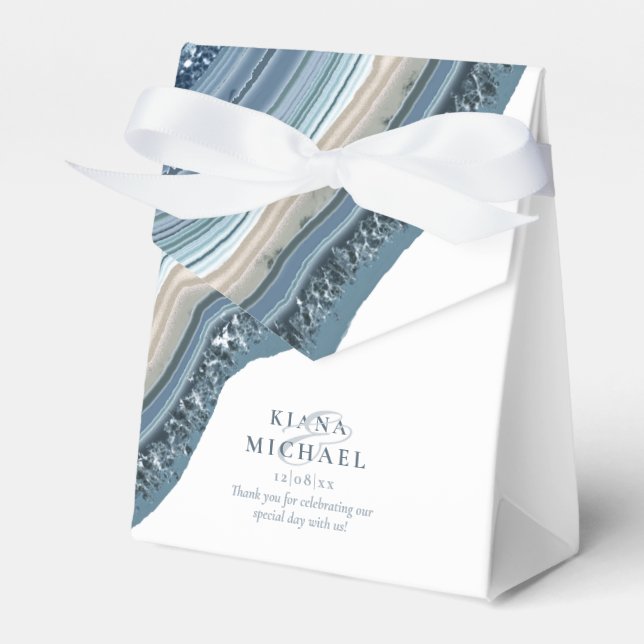 Agate Geode Glitter Bröllop Dusty Blue ID647 Presentaskar (Framsidan Sidan)