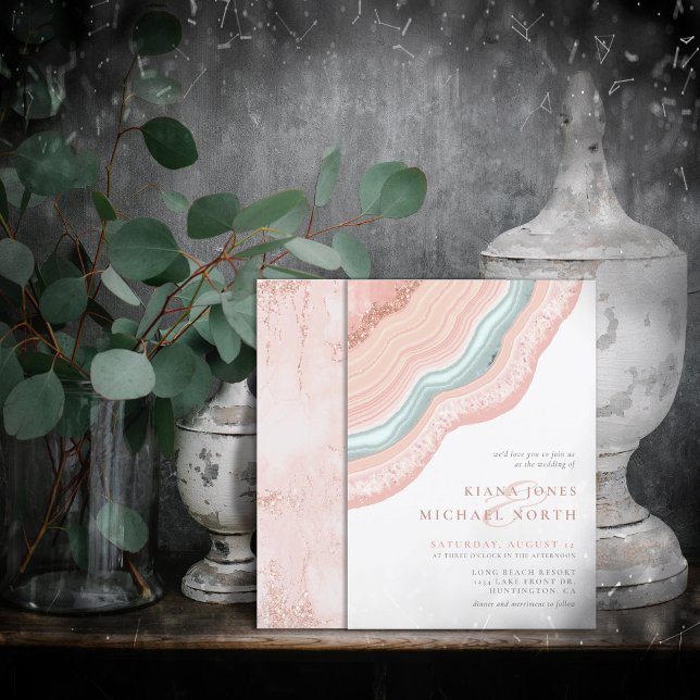 Agate Geode Glitter Bröllop Ro Guld, ID647 Inbjudningar (Skapare uppladdad)