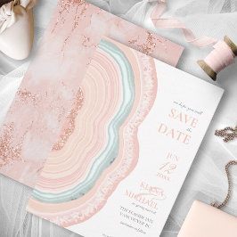 Agate Geode Glitter Bröllop Ro Guld, ID647 Spara Datumet