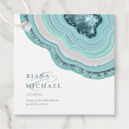 Agate Geode Glitter Bröllop Tack Teal ID647 Gåvor Etiketter