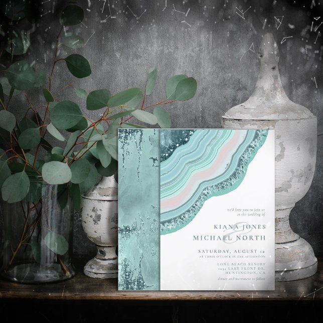 Agate Geode Glitter Bröllop Teal ID647 Inbjudningar (Skapare uppladdad)