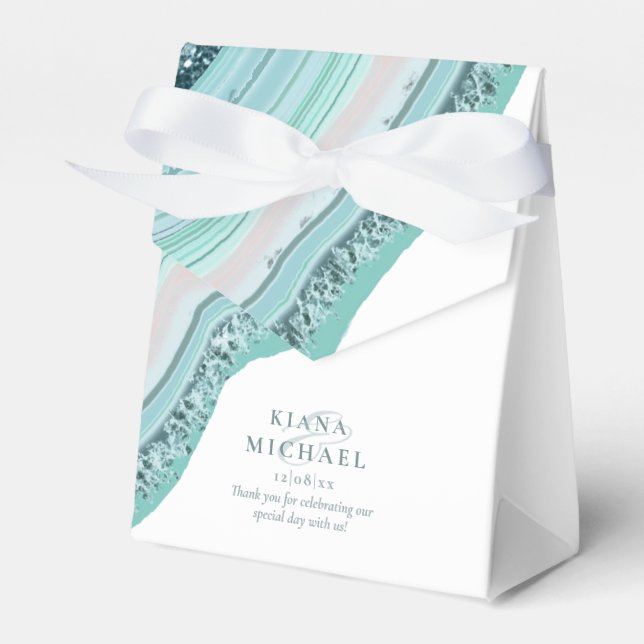 Agate Geode Glitter Bröllop Teal ID647 Presentaskar (Framsidan Sidan)