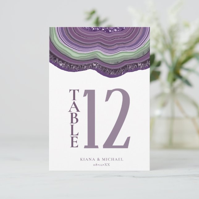 Agate Geode Glitter Bröllop Violet ID647 Inbjudningar (Stående Fram)
