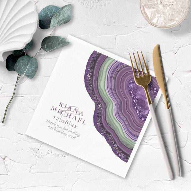 Agate Geode Glitter Bröllop Violet ID647 Pappersservett (Skapare uppladdad)