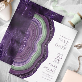 Agate Geode Glitter Bröllop Violet ID647 Spara Datumet