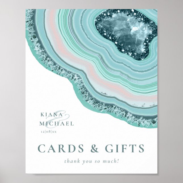Agate Geode Glitter-kort och Gifts Teal ID647 Poster (Framsidan)