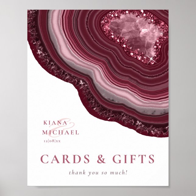 Agate Geode Glitter-kort och presenter Burgundy ID Poster (Framsidan)