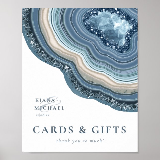 Agate Geode Glitter-kort och presenter Dusty Blue  Poster (Framsidan)