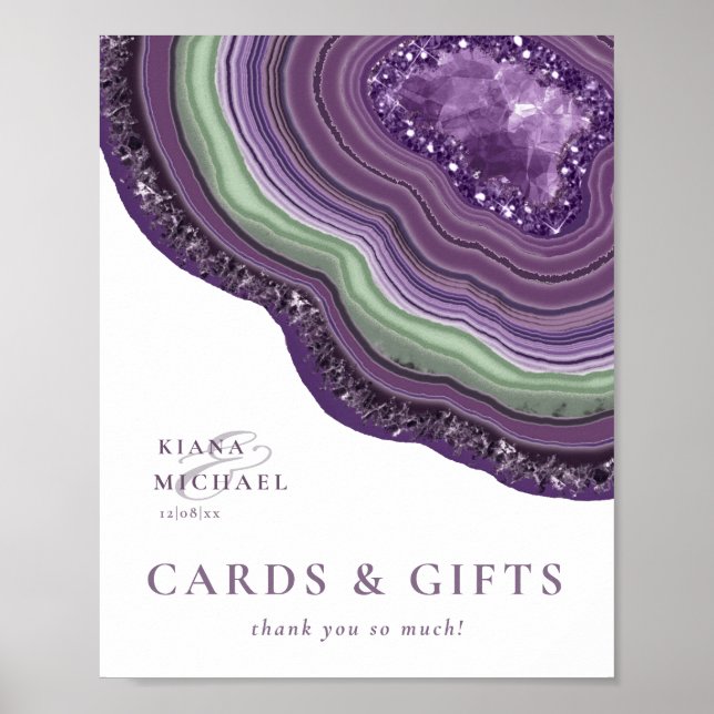 Agate Geode Glitter-kort och presenter Violet ID64 Poster (Framsidan)
