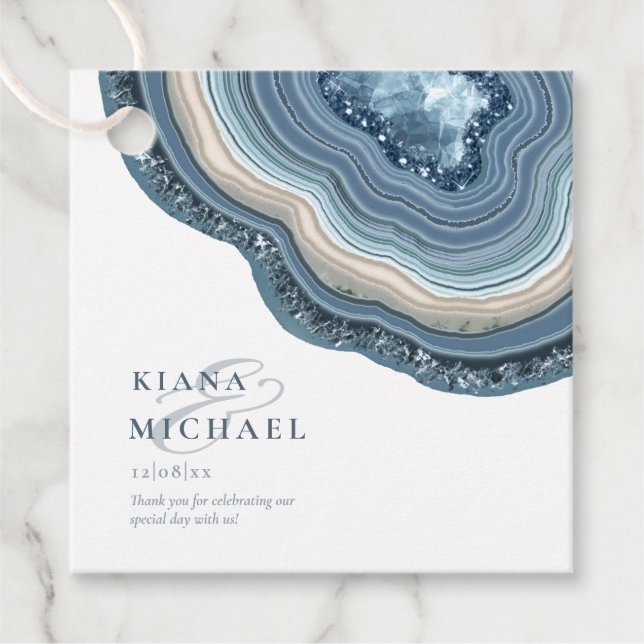 Agate Geode Glitter Tack Dusty Blue ID647 Gåvor Etiketter (Framsida)