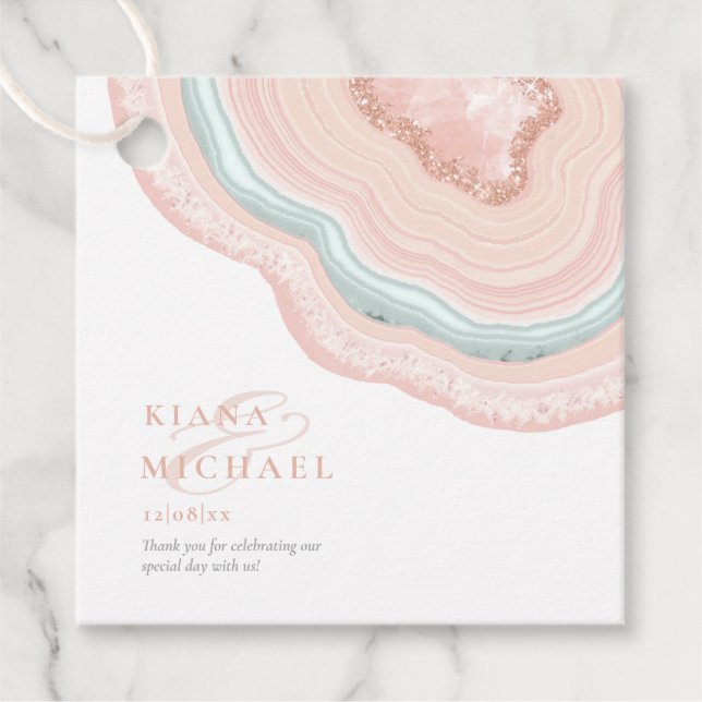 Agate Geode Glitter Tack Ro Guld, ID647 Gåvor Etiketter (Framsida)