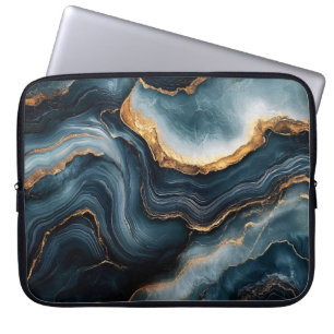 Agate Geode med Guld och marble Blue Marble Laptop Fodral