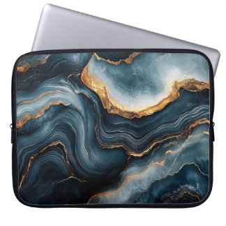Agate Geode med Guld och marble Blue Marble Laptop Fodral
