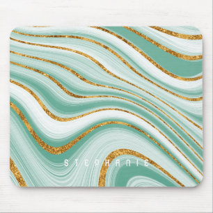 Agate Geode Mint Grönt Guld Faux Glitter Monogram Musmatta