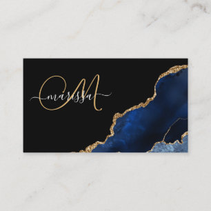 Agate Geode Monogram, blått Guld Glitter