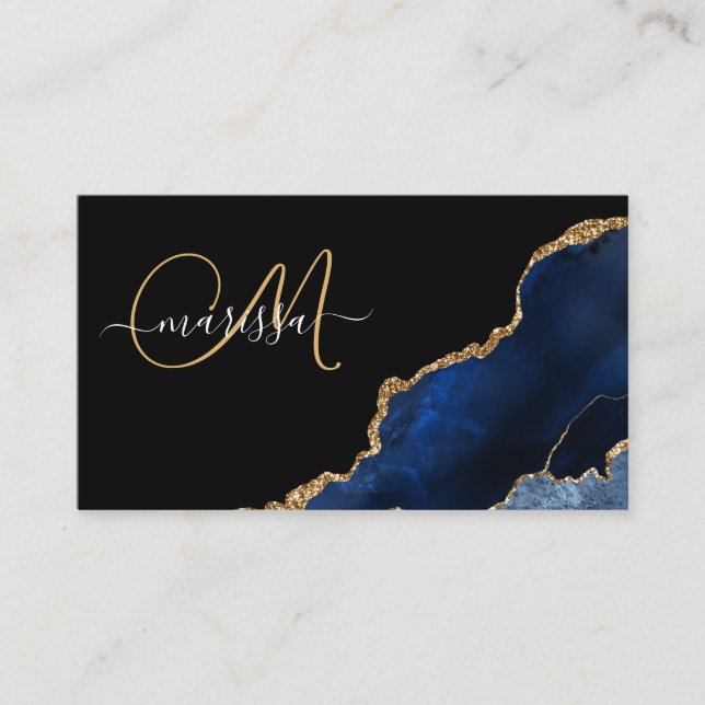 Agate Geode Monogram, blått Guld Glitter (Framsida)