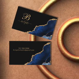 Agate Geode Monogram, blått Guld Glitter