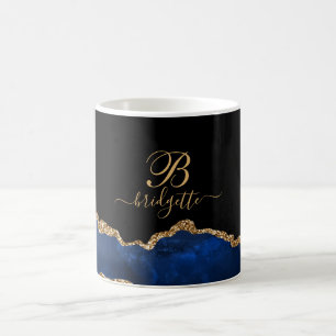 Agate Geode Monogram, blått Guld Glitter Kaffemugg
