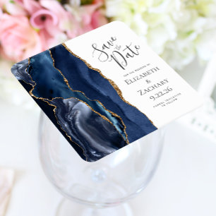 Agate Geode Navyblå Guld Save the Date Underlägg Papper Kvadrat