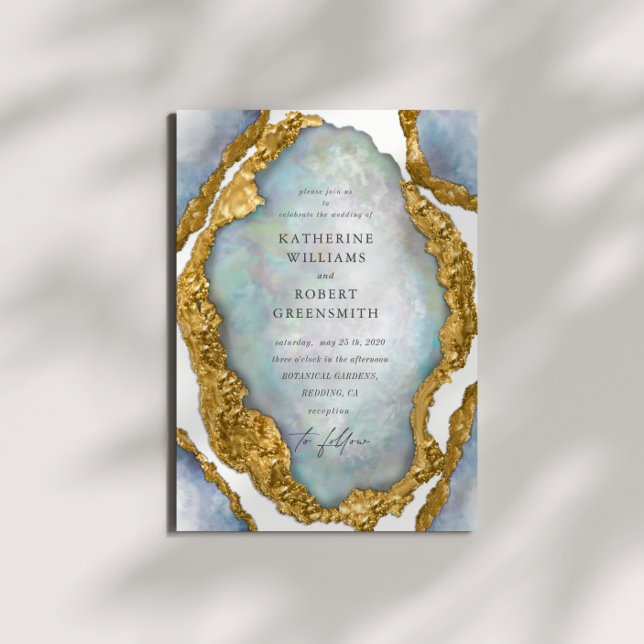 Agate Geode Pearl Golden bröllopsinbjudan Inbjudningar (Skapare uppladdad)