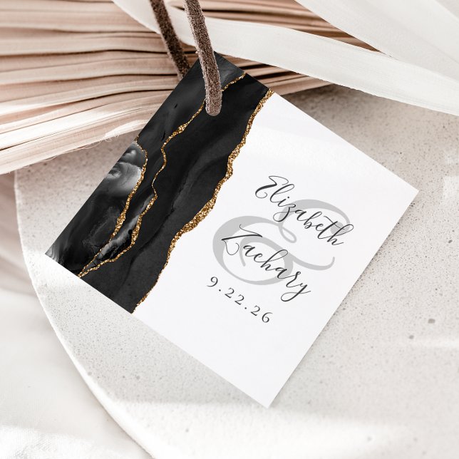 Agate Geode Script Black Guld Bröllop Gåvor Etiketter (Skapare uppladdad)