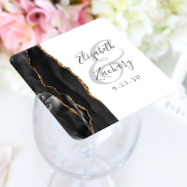Agate Geode Script Black Guld Bröllop Underlägg Papper Kvadrat