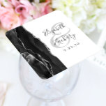Agate Geode Script Black Silver Bröllop Underlägg Papper Kvadrat<br><div class="desc">I den här eleganten underlägg det moderna bröllop en svart vattenfärgad geodekonstruktion som trimmas med faux silver glitter. Anpassa enkelt grått-texten i kol mot vit bakgrund,  med namnen av bruden och skum i handskriftsbilder över ett stort,  lätt grått-ampersand.</div>