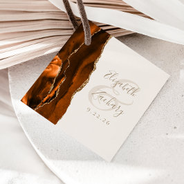 Agate Geode Script Bränd Orange Guld Elfenbens Vig Gåvor Etiketter