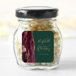 Agate Geode Script Burgunder Guld Grön Bröllop Fyrkantigt Klistermärke