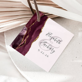 Agate Geode Script Burgunder Guld Rosé Bröllop Gåvor Etiketter