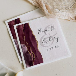 Agate Geode Script Burgunder Guld Rosé Bröllop Pappersservett