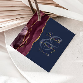 Agate Geode Script Burgundy Guld marblå Bröllop Gåvor Etiketter