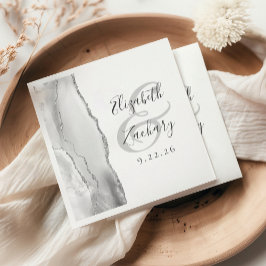 Agate Geode Script Grått Silver Bröllop Pappersservett
