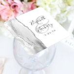 Agate Geode Script Grått White Silver Bröllop Underlägg Papper Kvadrat<br><div class="desc">I den här eleganten underlägg bröllop ett grått- och vitt vattenfärgat agatgeodedesign som trimmas med faux silver glitter. Anpassa enkelt grått-texten i kol mot vit bakgrund,  med namnen av bruden och skum i handskriftsbilder över ett stort,  lätt grått-ampersand.</div>