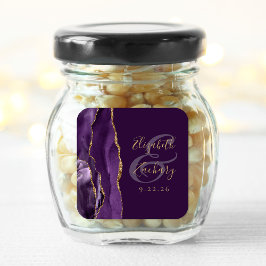 Agate Geode Script Lila Guld Plommon Bröllop Fyrkantigt Klistermärke
