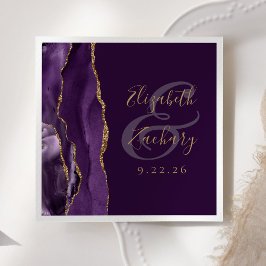 Agate Geode Script Lila Guld Plommon Bröllop Pappersservett