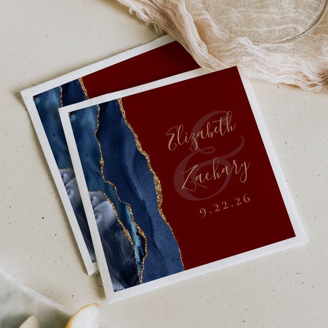 Agate Geode Script Marinblå Guld Burgunder Röd Brö Pappersservett (Skapare uppladdad)