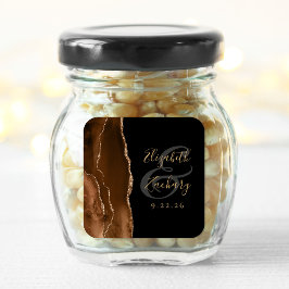 Agate Geode Script Mocha Brun Guld Svart Bröllop Fyrkantigt Klistermärke