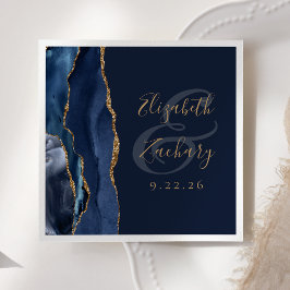 Agate Geode Script Navy Blue Guld Bröllop Pappersservett