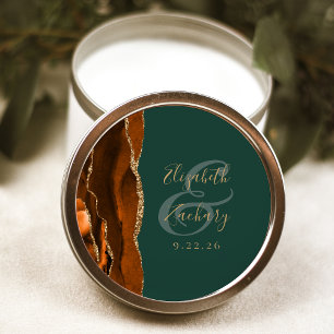 Agate Geode Script Rust Guld Grönt Bröllop Runt Klistermärke