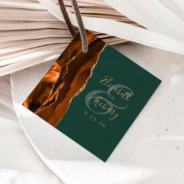 Agate Geode Script Rust Guld Mörk grönt Bröllop Gåvor Etiketter