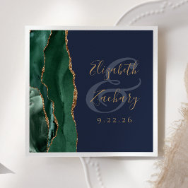 Agate Geode Script Smaragdgrön Guld Marin Bröllop Pappersservett